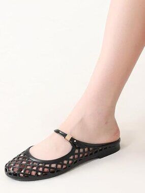 Women's Black Mesh Mary Jane Breathable Slides Comfortable Slip On Flat Sandals